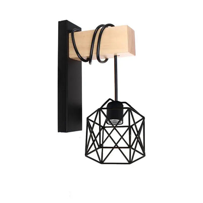 Modern wood and black & white artistic metal iron wall lamp bedroom