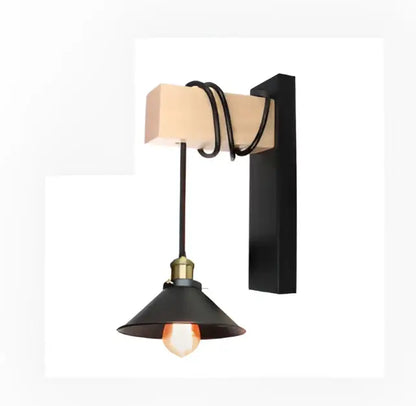 Modern wood and black & white artistic metal iron wall lamp bedroom