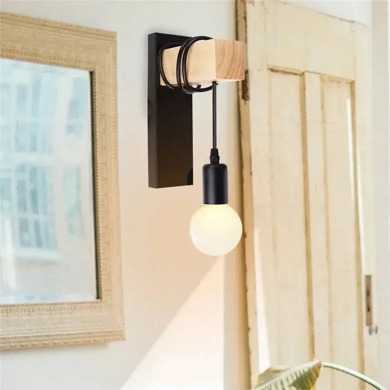 Modern wood and black & white artistic metal iron wall lamp bedroom