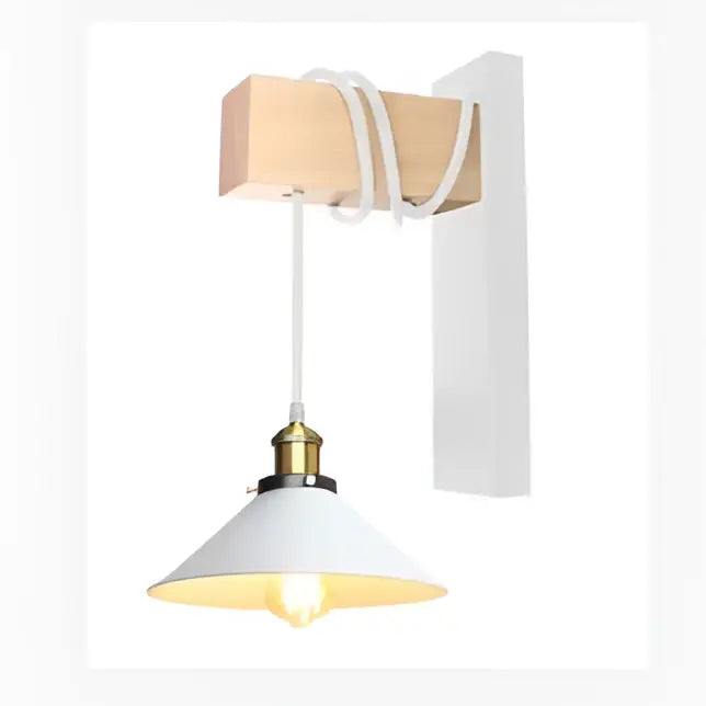 Modern wood and black & white artistic metal iron wall lamp bedroom