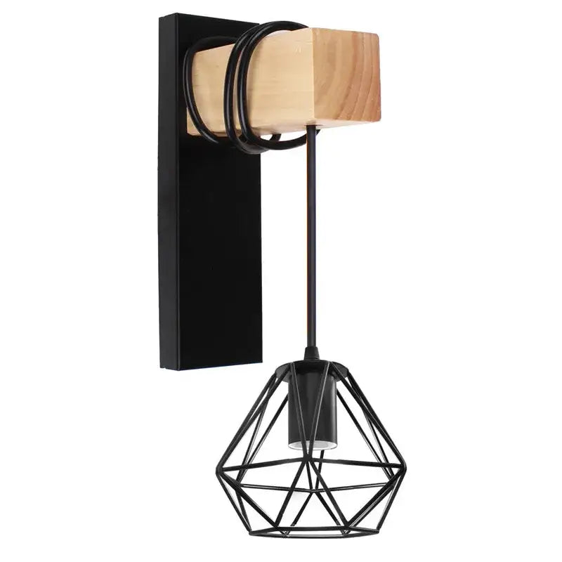 Modern wood and black & white artistic metal iron wall lamp bedroom