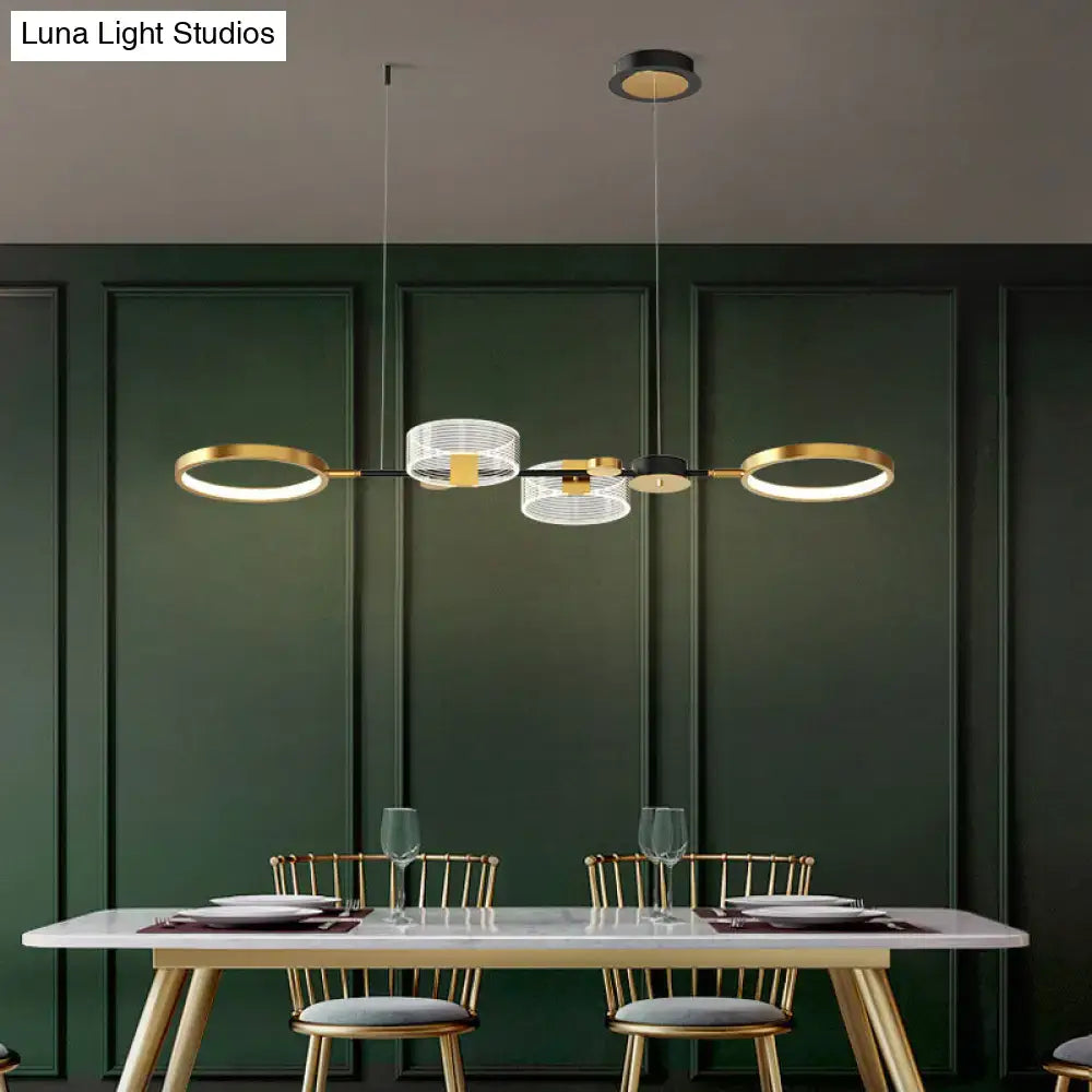 Modern gold & white geometric ring light fixture dining room pendant