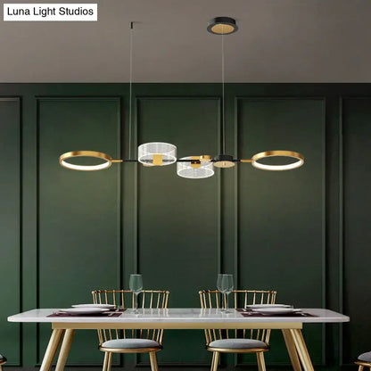Modern gold & white geometric ring light fixture dining room pendant