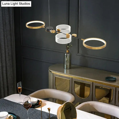 Modern gold & white geometric ring light fixture dining room pendant