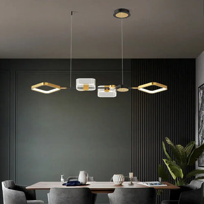 Modern gold & white geometric ring light fixture dining room pendant