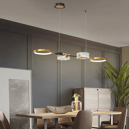 Modern gold & white geometric ring light fixture dining room pendant