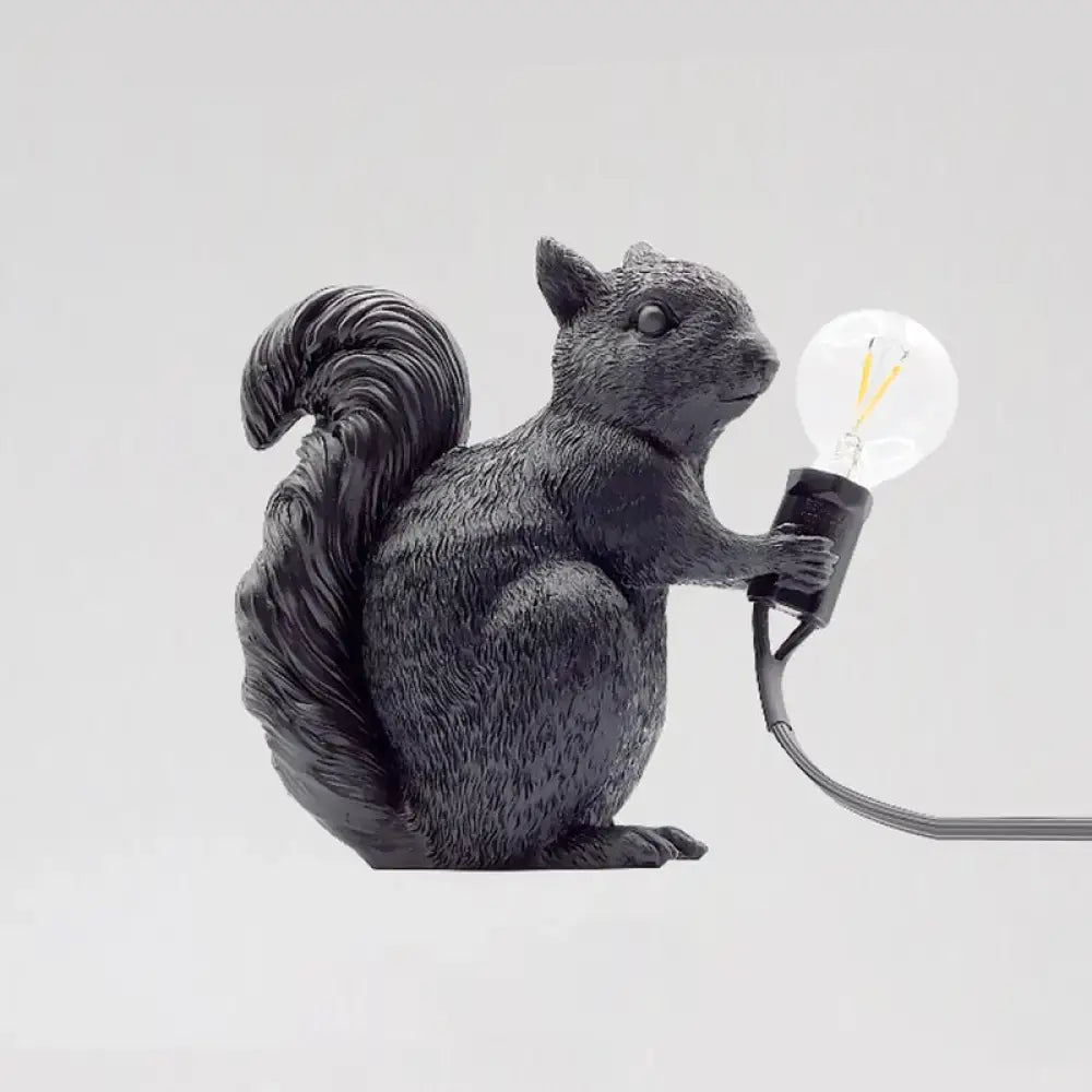 Artistic black resin squirrel night table lamp bedroom light