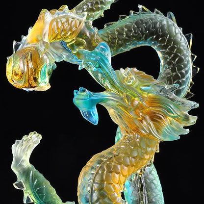 Iridescent feng shui ascending dragon ornament living room decor