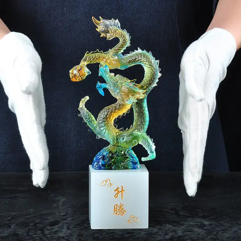 Iridescent feng shui ascending dragon ornament living room decor
