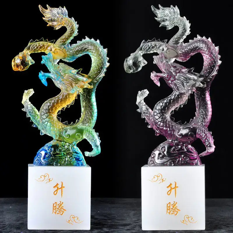 Iridescent feng shui ascending dragon ornament living room decor