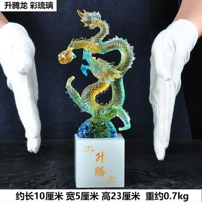 Iridescent feng shui ascending dragon ornament living room decor