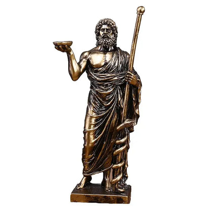 Classical bronze asclepius mini statue office medicine decor