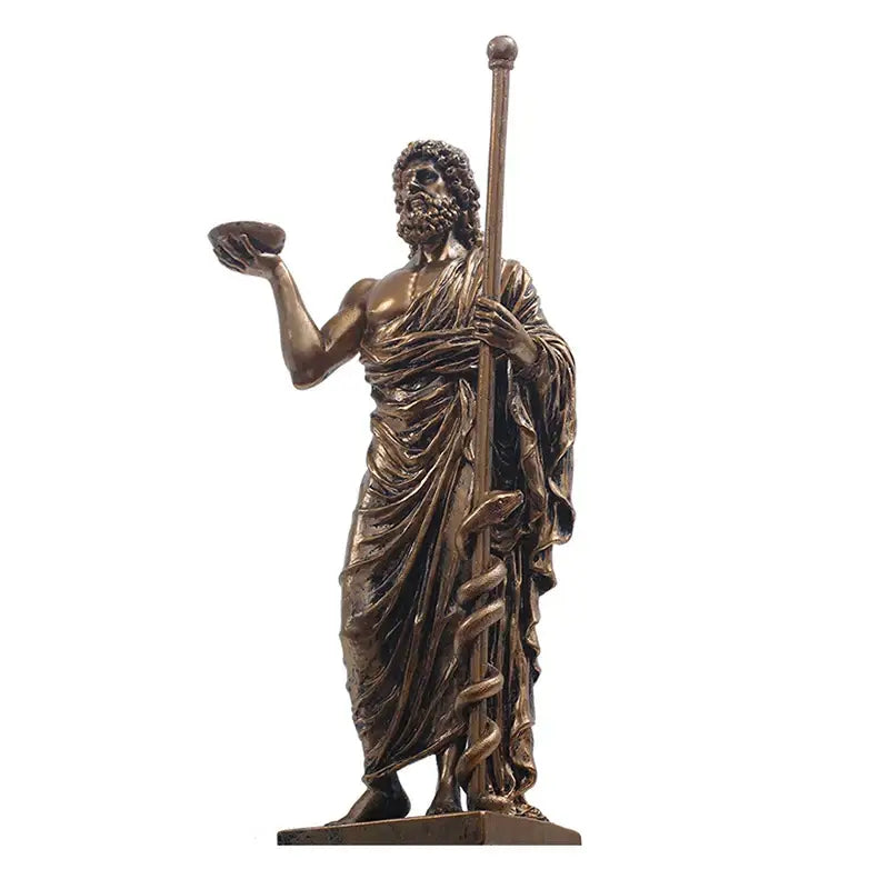 Classical bronze asclepius mini statue office medicine decor