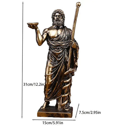 Classical bronze asclepius mini statue office medicine decor