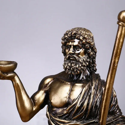 Classical bronze asclepius mini statue office medicine decor