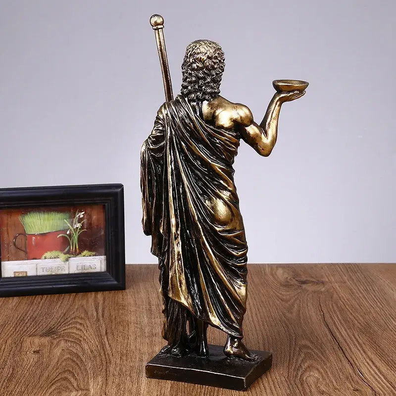 Classical bronze asclepius mini statue office medicine decor