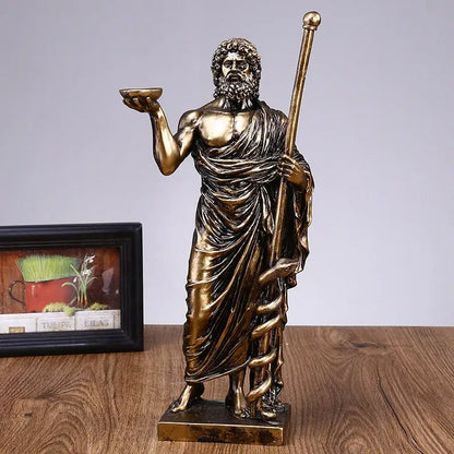 Classical bronze asclepius mini statue office medicine decor