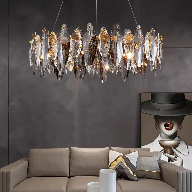 Modern gold ash crystal ceiling chandelier living room light