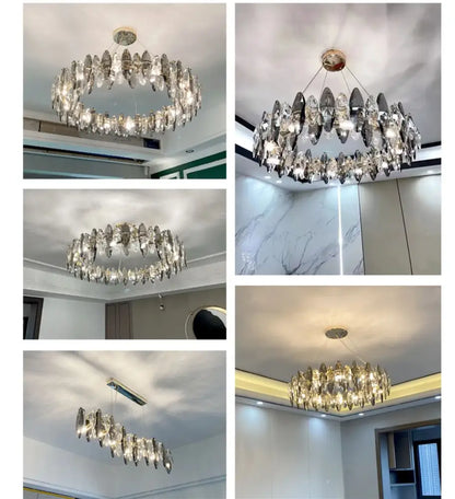 Modern gold ash crystal ceiling chandelier living room light