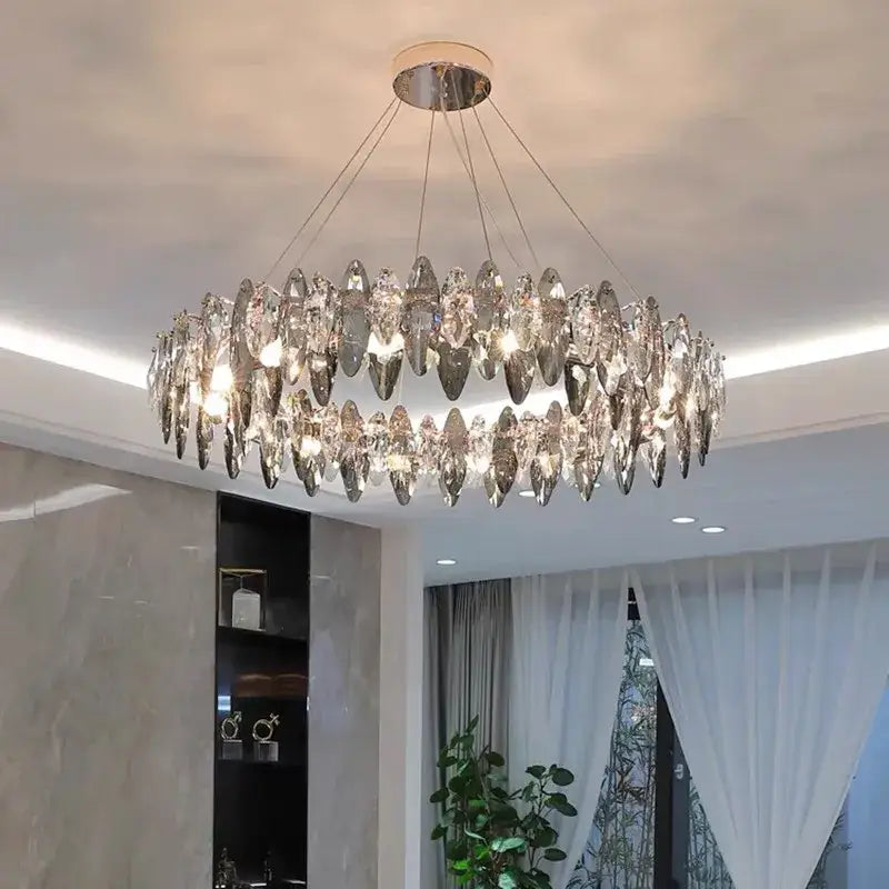 Modern gold ash crystal ceiling chandelier living room light