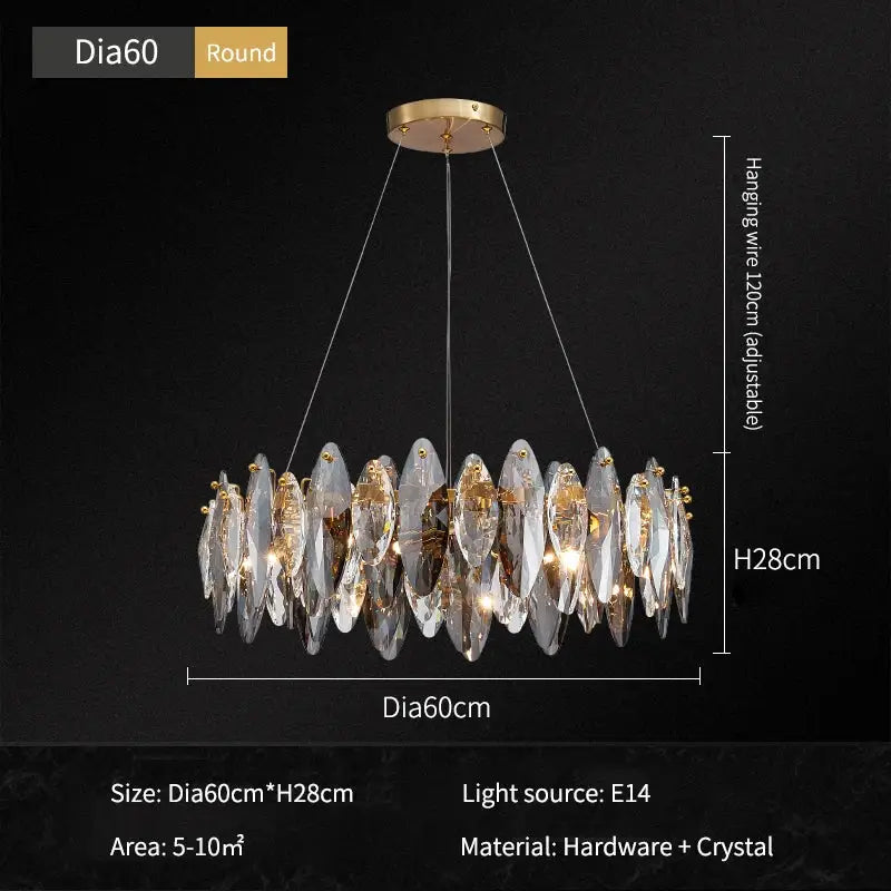 Modern gold ash crystal ceiling chandelier living room light
