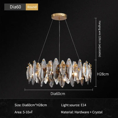 Modern gold ash crystal ceiling chandelier living room light