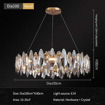 Modern gold ash crystal ceiling chandelier living room light