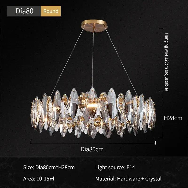 Modern gold ash crystal ceiling chandelier living room light