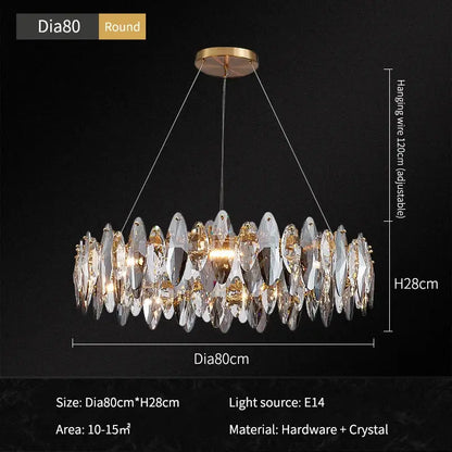 Modern gold ash crystal ceiling chandelier living room light