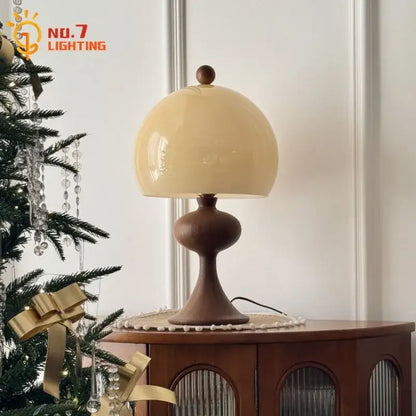 Mid century amber glass ash wood bubble table lamp bedroom light