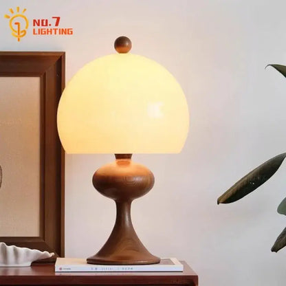 Mid century amber glass ash wood bubble table lamp bedroom light