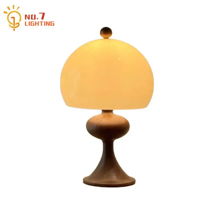 Mid century amber glass ash wood bubble table lamp bedroom light