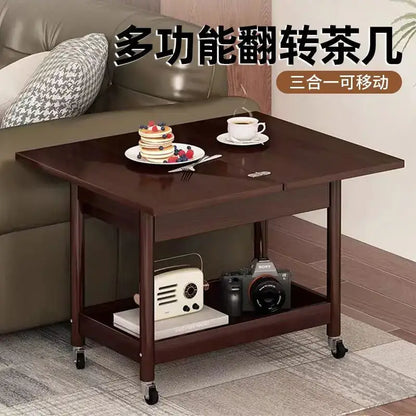 Dark brown ash wood coffee table with folding desktop storage living room