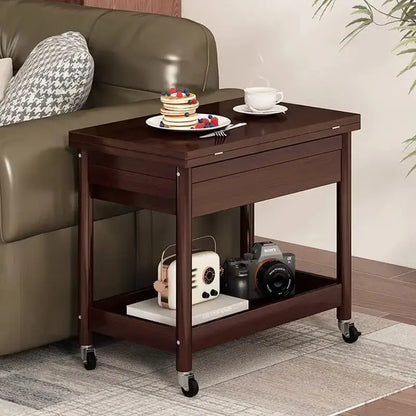 Dark brown ash wood coffee table with folding desktop storage living room