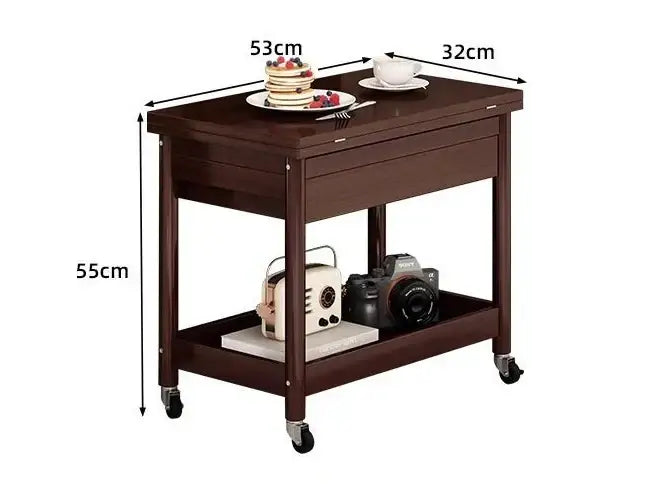 Dark brown ash wood coffee table with folding desktop storage living room