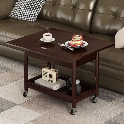 Dark brown ash wood coffee table with folding desktop storage living room