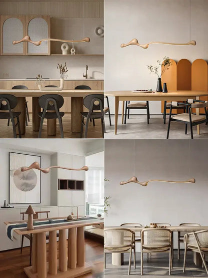Sculptural ash wood led pendant light for dining room dimmable