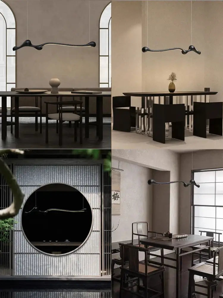 Sculptural ash wood led pendant light for dining room dimmable