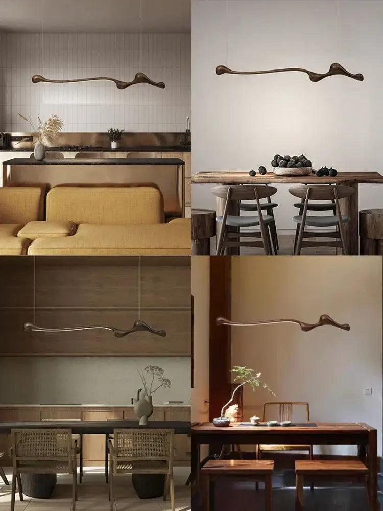 Sculptural ash wood led pendant light for dining room dimmable