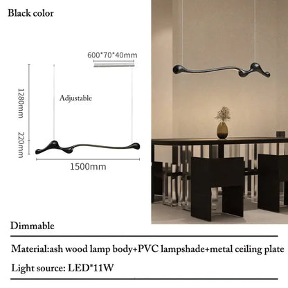 Sculptural ash wood led pendant light for dining room dimmable