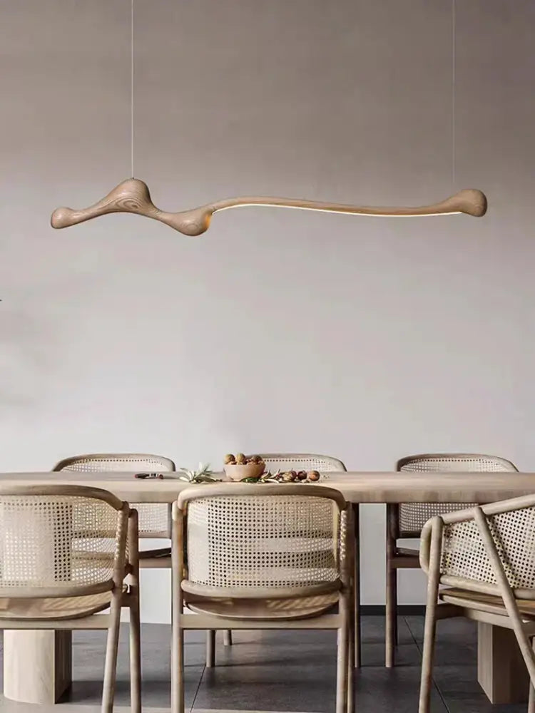 Sculptural ash wood led pendant light for dining room dimmable