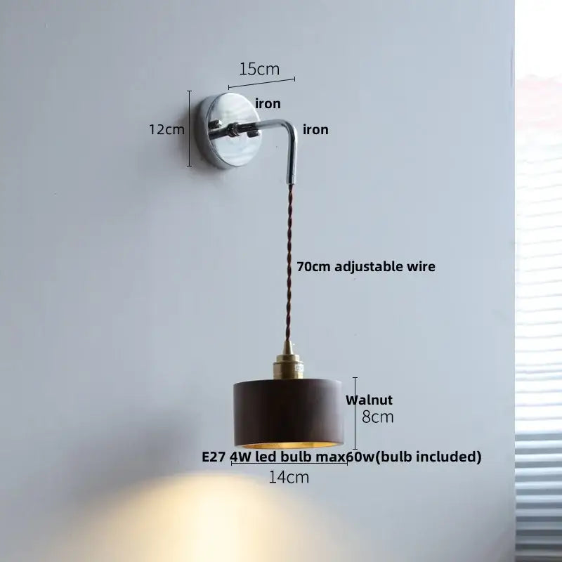 Japanese ash wood led wall light bedroom pull chain lamp