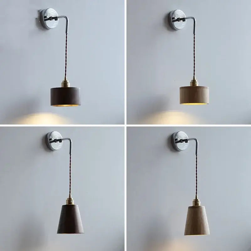 Japanese ash wood led wall light bedroom pull chain lamp