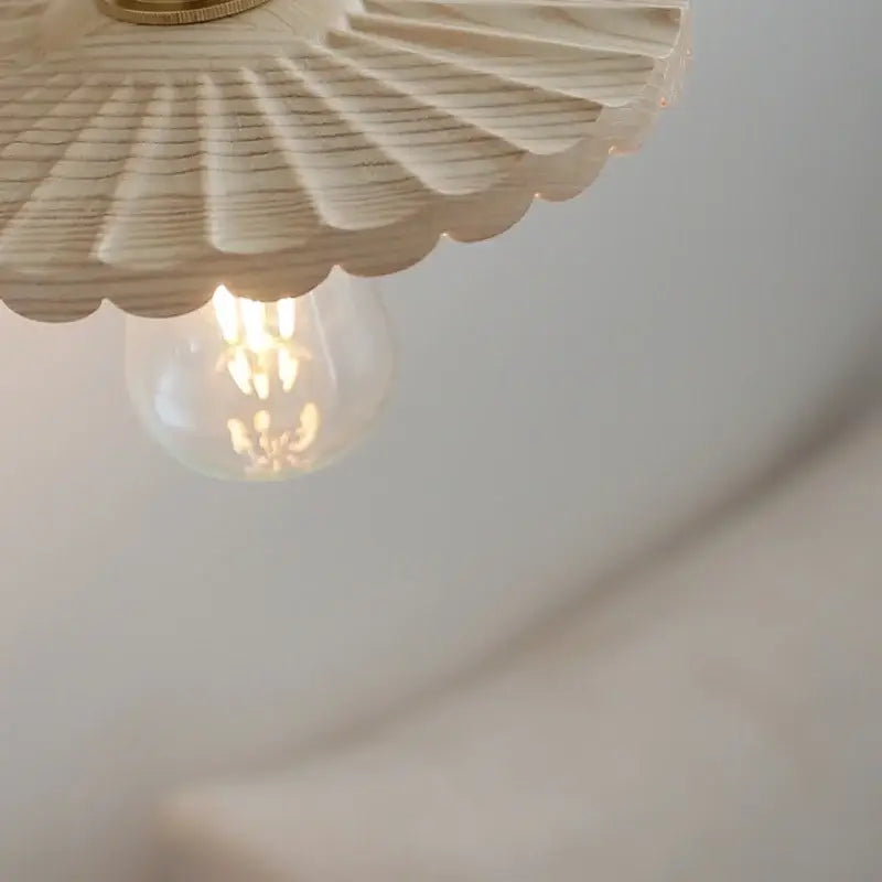 Vintage brass and ash wood led wall light – bedroom scalloped sconce