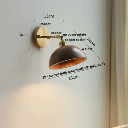 Vintage brass and ash wood led wall light – bedroom scalloped sconce