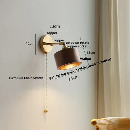 Vintage brass and ash wood led wall light – bedroom scalloped sconce