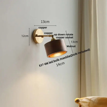Vintage brass and ash wood led wall light – bedroom scalloped sconce