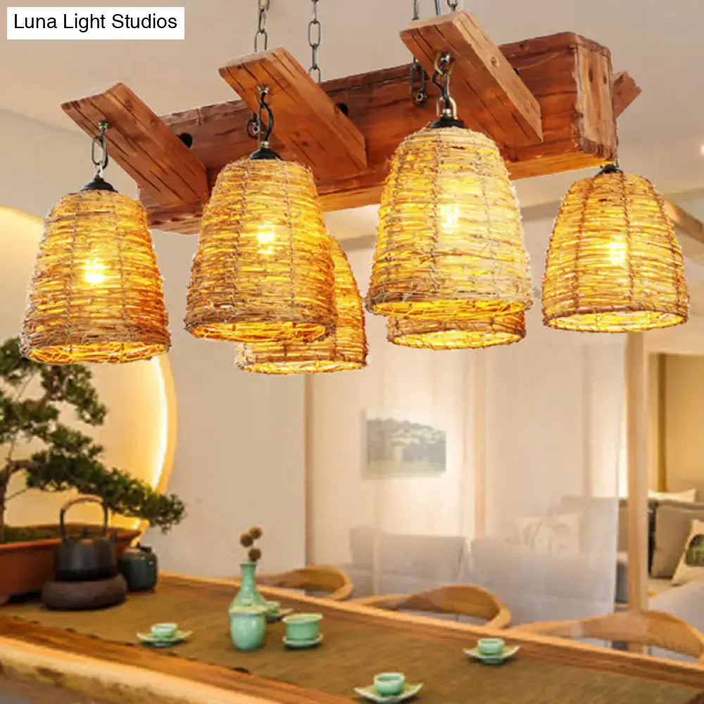 Rustic brown tapered wicker light fixture dining room chandelier
