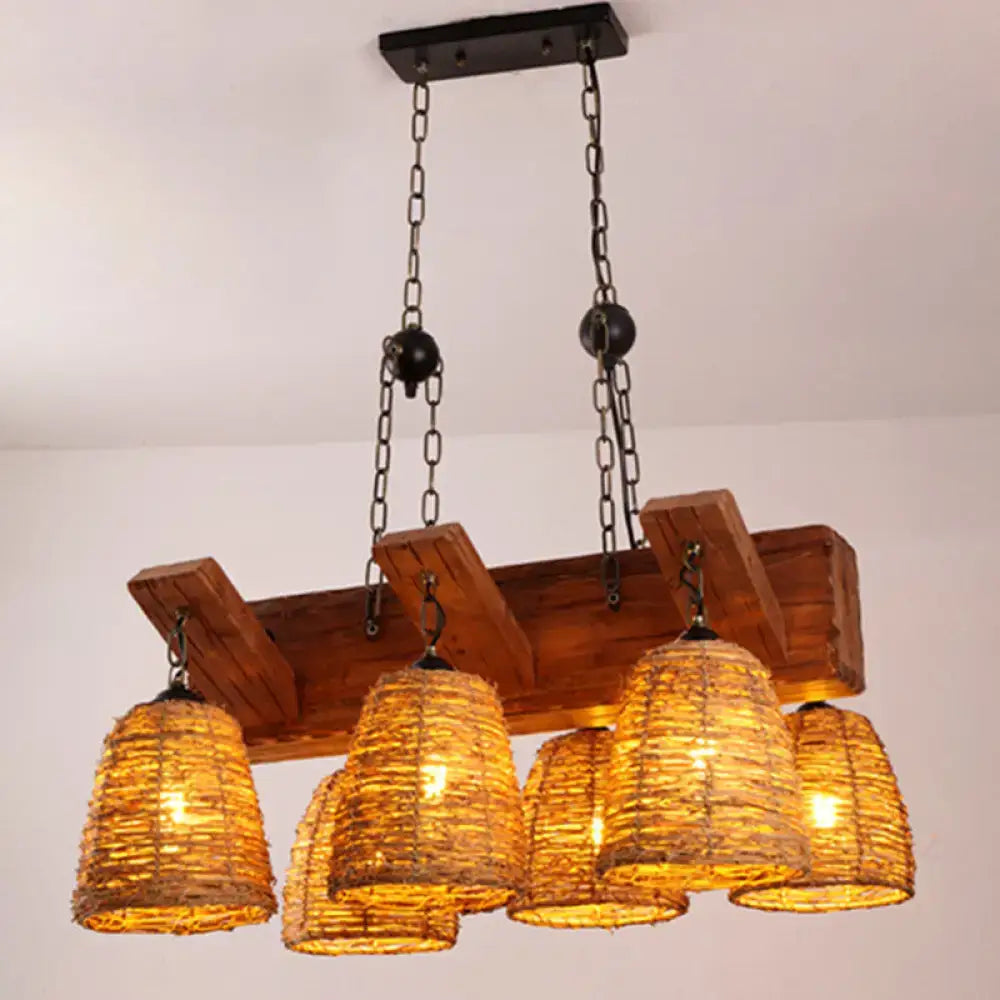 Rustic brown tapered wicker light fixture dining room chandelier