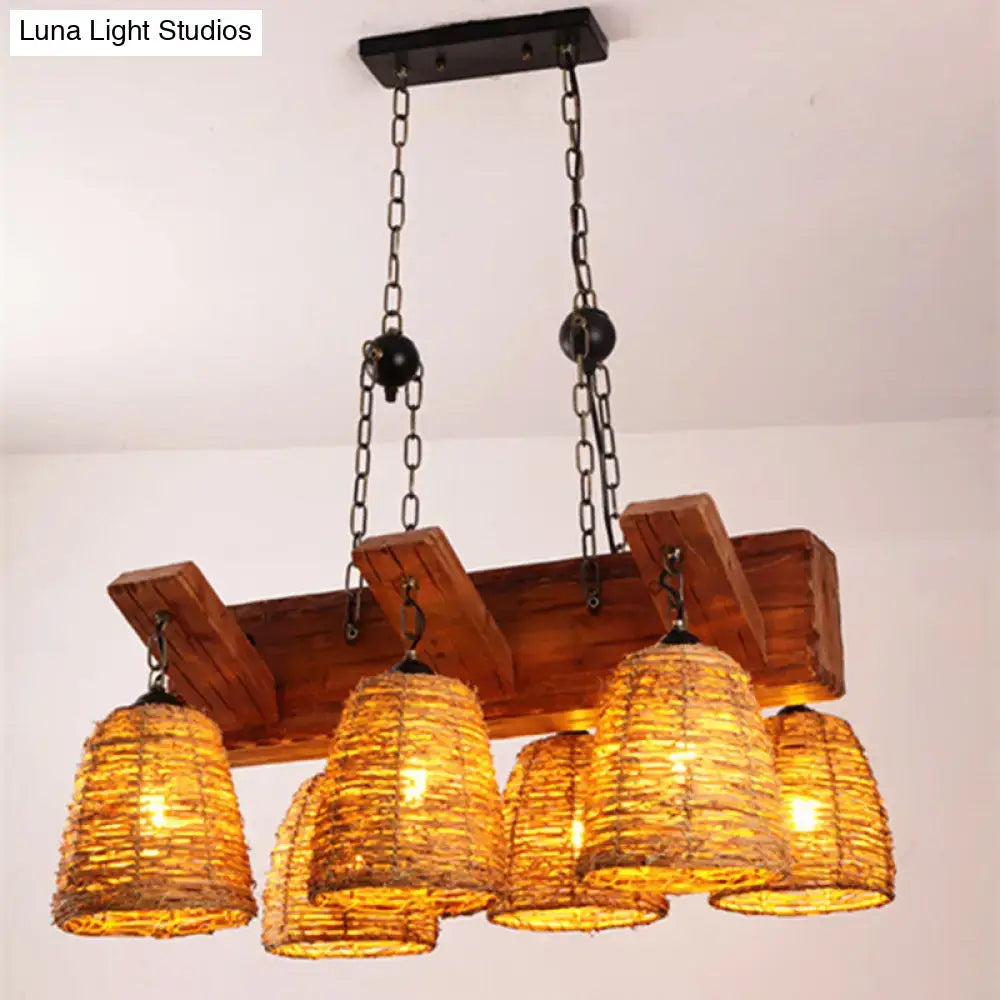 Rustic brown tapered wicker light fixture dining room chandelier